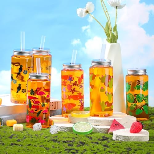 Skylety 30 Pcs Hawaiian Luau Cups 13. 5 oz Summer Tropical Plastic Cups with Lids and Straws Reusable Cute Plastic Tumbler for Hawaii Beach Sea Summer Birthday Party Drinkware Supplies - Image 4