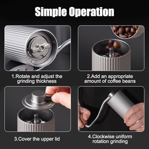 Manual Coffee Grinder, Adjustable Hand Espresso Mill with Solid Wood Handle Stainless Steel Conical Burr Machine for French Press Moka Pot - Image 5