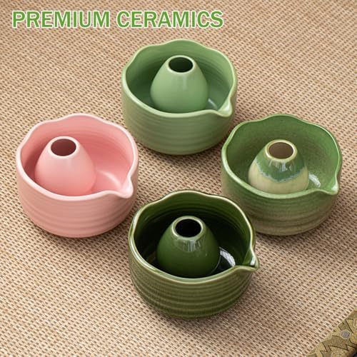 Matcha Whisk Set, 18.6oz Ceramic Matcha Bowl with Spout, Bamboo Whisk, Whisk Holder, Scoop - 4Pcs Elegant Matcha Set for Gifting and Personal Use Dark Green - Image 2