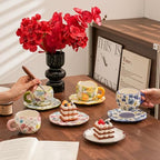 Ceramic Cup with Saucer，floral tea cup for Coffee,Cappuccino and Tea (2, Green) - Image 6