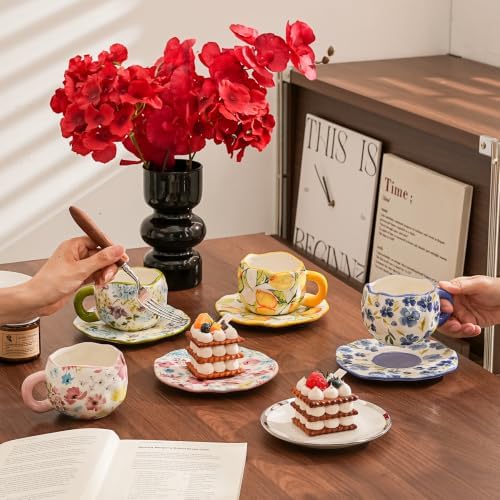 Ceramic Cup with Saucer，floral tea cup for Coffee,Cappuccino and Tea (2, Blue) - Image 7