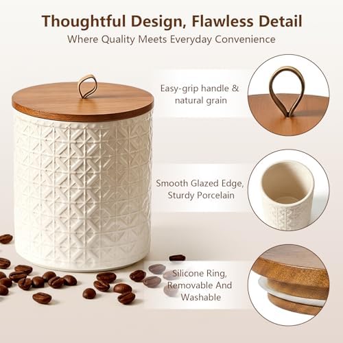 YYW Ceramic Jar with Lid, Airtight Coffee Canister, Kitchen Food Storage Container for Beans, Tea, Sugar, Spice, Cereal, Bar Accessories（White, 69.32, Fluid Ounces - Image 3