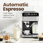 Chefman CaféMaster Pro Espresso Machine, Brew Single or Double Shots, Coffee Maker with Built-In Milk Frother for Cappuccino & Latte, XL 1.8 Liter Removable Water Reservoir - Stainless Steel - Image 2