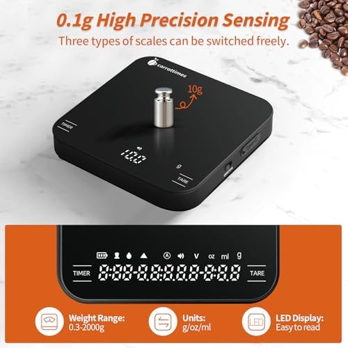 2 Pcs Espresso Cups & Rechargeable Mini Coffee Scale with Timer,3.4OZ/100ML Sliver Stainless Steel Espresso Shots Cup with Handle & 2kg/0.1g Black Coffee Scales - Image 7