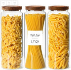 ComSaf Glass Pasta Storage Containers with Acacia Wood Lids 1.7Qt 3Pack by ComSaf