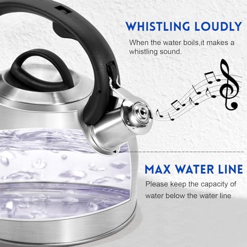 Tea Kettle Stovetop - Food Grade Stainless Steel Whistling Tea Pot with Ergonomic Handle, Unique Button Control Kettle Outlet, Can Be Used in the Kitchen or Camping, 3.1 Q/3L - Image 4
