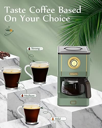 Amaste Drip Coffee Maker, Coffee Machine with 25 Oz Glass Coffee Pot, Retro Style Coffee Maker with Reusable Filter & Three Brewing Modes, Warming Plate, Matcha Green - Image 4