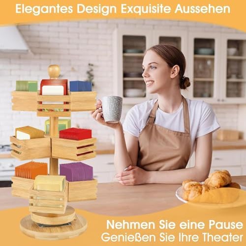 Rotation Tea Bag Organizer For Counter, 3 Tier Tea Bag Holder Organizer For Counter, Rotation Teabag Organizers, Spinned Packet Display Stand, 8 Basket Teabag Caddies For Kitchen Office - Image 7
