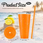 24 Pcs Orange Tumblers with Straw & Lid - 24oz Coffee Cups - Image 2