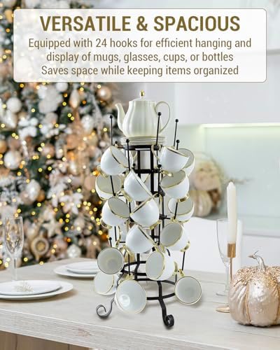 MyGift 24 Hook Rustic Mug Tree Holder for Coffee Cups & Glasses Rack - Image 3