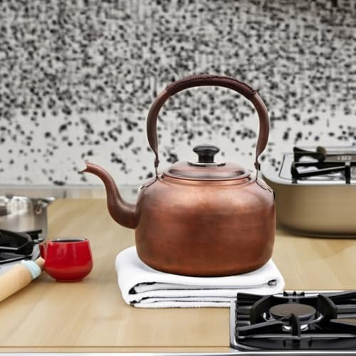 QQXX Whistling Kettle Teapot,Premium Copper Tea Kettle for Stove Top,Rustic Tea Pot with Ergonomic Handle,Work for All Stovetops(3.2 QT, Brown) - Image 5
