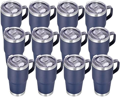 VEGOND 20 oz Tumbler Bulk with Handle Lid and Straw, Stainless Steel Insulated Travel Coffee Mug Set, Spill Proof Double Wall Metal Tumblers Cups, Navy Blue 12 Pack by VEGOND