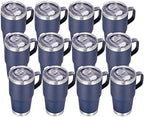 VEGOND 20 oz Tumbler Bulk with Handle Lid and Straw, Stainless Steel Insulated Travel Coffee Mug Set, Spill Proof Double Wall Metal Tumblers Cups, Navy Blue 12 Pack by VEGOND