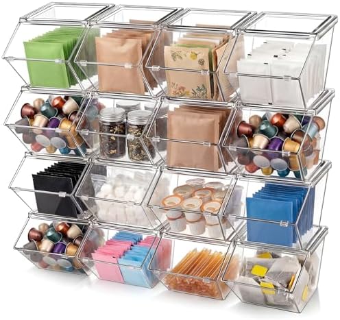 Yerliker 16 Pcs Clear Stackable Storage Bins with Lids for Pantry by Yerliker