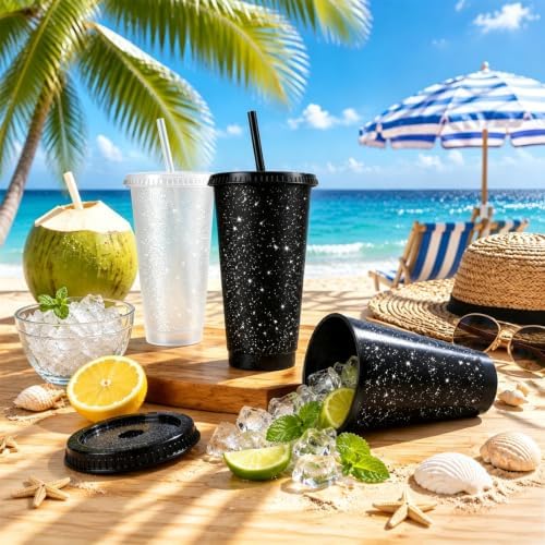 24Pcs Black & White Tumblers with Straw & Lid - 24oz Coffee Cups - Image 4