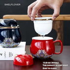 SHELFLOVER Beautiful Tea Mug Portable, White Porcelain Easy to Clean Keep Tea Hot Long, Easy Carried Travel/Office/Home Drink, Cute Cat, Red, 10oz - Image 4