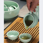 Chinese celadon exquisite ceramic tea set kettle tea cup plastic tray porcelain tea set travel tea set best gifts-D (H) - Image 5