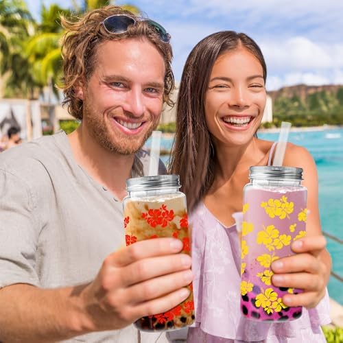 Skylety 30 Pcs 13.5 oz Hawaiian Luau Party Cups with Lids and Straws Hawaiian Hibiscus Party Cups Clear Plastic Tumbler Decorations for Women Sea Summer Birthday Bridal Wedding Reusable Supplies - Image 4