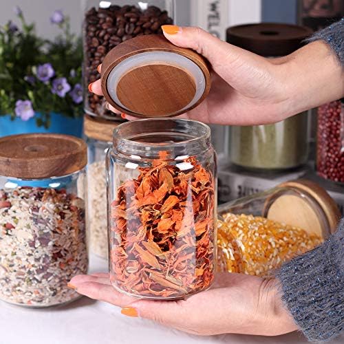 SAIOOL Stackable Kitchen Canisters Set of 8,High Borosilicate Glass Cylinder Airtight Food Storage, sort out the tea, flour, candies, grain easily and clearly - Image 5