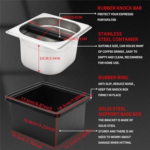 DIBTSA Espresso Knock Box,Stainless Steel Coffee Pucks Container, with Steel Holder and Noise Reduction Rubber Ring (7.28 x 6.8 x 4.25 inch) - Image 4
