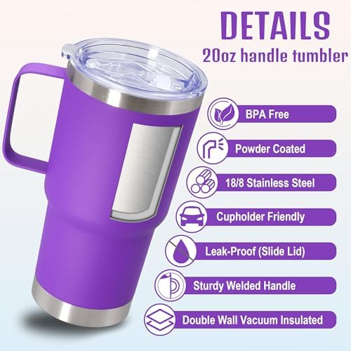 20 oz Tumbler with Handle and Lid Insulated Travel Coffee Mug Purple 6P - Image 3