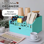 Coffee Bar Organizer Countertop, Wood Coffee Station, Drawer, Turquoise - Image 5