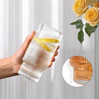 16Oz glasses drinking set of 4,Ribbed Glass Cups With Lids And Straws,Glass Tumbler With Lid for Beer, Juice, Water, Iced coffee Cup,Whiskey - Image 5
