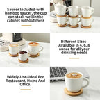 HASENSE 8 oz Cappuccino Cups with Saucers set of 6, Porcelain Coffee Mugs Latte Mugs with Handle Perfect for Double Shot, Americano, Milk and Tea, White - Image 2