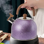 Stovetop Tea Kettle Whistling Teapot Stainless Steel Water Kettle with Wood Handle Locking Spout Cover Camping Serving for Gas Induction Electric Stovetops 2L Purple - Image 5