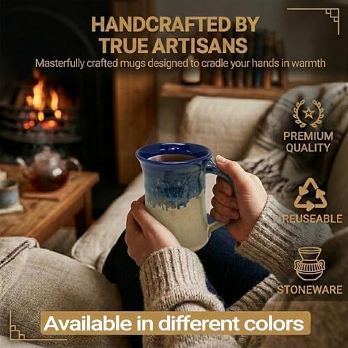 Clay in Motion Handmade Ceramic Mug 24 oz, Large Coffee Mug, Hand Painted Stoneware, Dishwasher Microwave & Oven Safe, Lead-Free, Made in USA Since 1981 (Cobalt Canyon) - Image 3