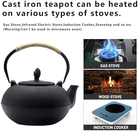 YJX 101 fl oz Extra Large and Heavy Cast Iron Teapot for Stovetop Safe, Black Tea Kettle with Stainless Steel Tea Balls for Loose Tea, Cast Iron Tea Pot for 6 to 10 People, 3000ml Japanese Tetsubin - Image 4