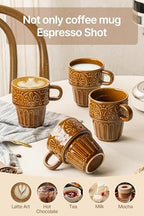 Ceramic Coffee Cups, Coffee Mugs Set of 4, 12 OZ Ceramic Mugs, Stackable Mug, Brown, Microwave & Dishwasher Safe for Hot Drinks Cocoa Latte, Perfect for Daily Use Gathering & All Holiday Gifts - Image 4
