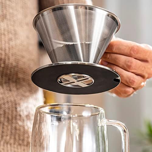 ZWILLING Sorrento Stainless Steel Pour Over Coffee Dripper with 12-oz Double-Wall Glass Coffee Mug, Coffee 2-pc Set - Image 2