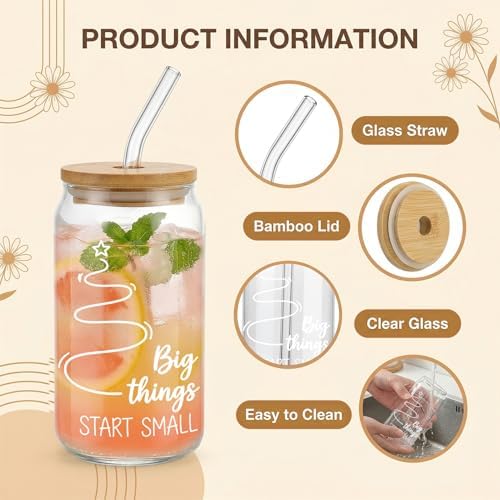 Glass Cups with Lids and Straws, 6Pack, 16oz, Inspirational Health - Image 3