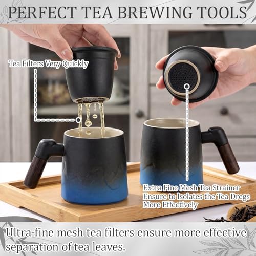2 Set Tea Cup with Infuser and Lid, 13.5oz Ceramic Loose Leaf Tea Mug with Fine Strainer, Steeper Strainer Cup, Oriental Lover Gift Set for Women Men, Office Home - Image 5