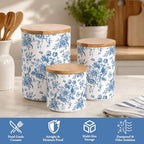 AnyDesign Chinoiserie Floral Ceramic Kitchen Canisters Sets Vintage Blue Flower Clear Storage Jar with Airtight Lids for Home Kitchen Countertop Decor Flour Sugar Tea Spice Container, Set of 3 - Image 3