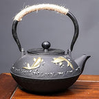 Tea Kettle,Cast Iron Teapot in Japanese Style,Tetsubin Tea Kettle with Stainless Steel Infuser,Die Casting Pattern Stove Safe Kettles,Traditional Iron Teapots,1.2L(Color:O) (Size : F) by Unknown