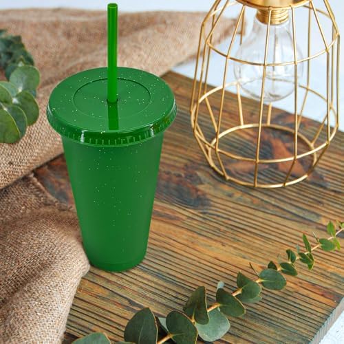 YOUKE OLA 72 Pack Glitter Plastic Cups with Lid and Straw, 24 oz Bulk Reusable Cup for Coffee Cup for Adult Birthday Party (Mix Color) - Image 7