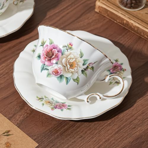 8.45oz floral tea cups for Latte Coffee Cafe, Specialty Coffee Drinks, Cappuccino and Tea (4, Camellia) - Image 5