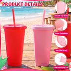 24 Pack Plastic Tumblers with Lids and Straws, Reusable Cups with Lids Plastic Colorful Cups for Parties Birthdays, Iced Coffee Cup Cold Drink Cups Bulk Tumbler (24 oz, Gradient Red and Pink Colors) - Image 4