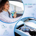 tchrules 100 Set 12oz Blue Plastic Iced Coffee Cups with Lids and Straws - Image 7