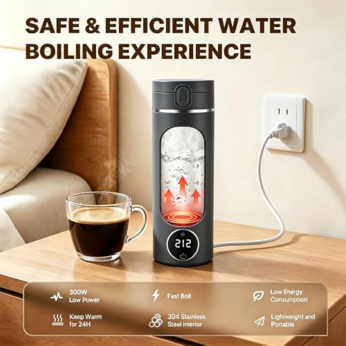 Travel Kettle,Portable Electric Kettle,Small Hot Water Boiler with 6 Temperature Settings,Mini Tea Coffee Kettle with 304 Stainless Steel and Fast Boiling Water and Boil Dry Protection,450ml (Grey) - Image 3