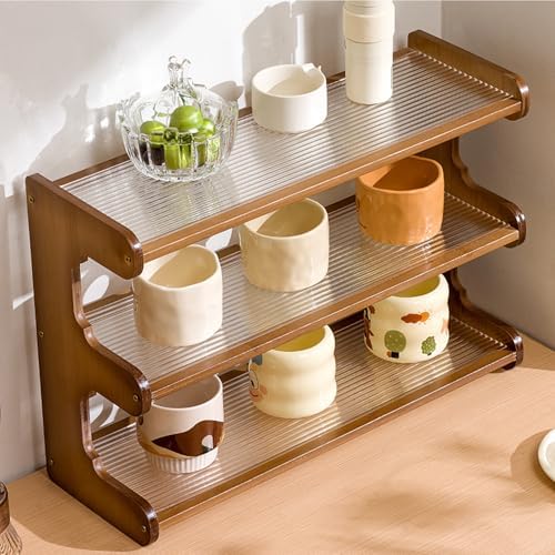 Wooden Mug Display Holder, Bamboo Wood Coffee Mug Organizer Countertop, Counter Shelf for Tea Coffee Bar Accessories, Matcha Stand, Kitchen Condiment Storage Rack,2tier,20.28IN - Image 7
