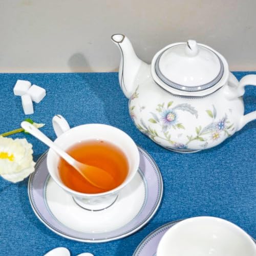Bone China Tea Set, 21-Pieces Porcelain Tea Set for Adults, Tea Cups And Saucers for 6, with Teapot, Spoons, Sugar Bowl, Creamer Pitcher, Vintage Tea Set for Women Tea Party (Purple) - Image 6