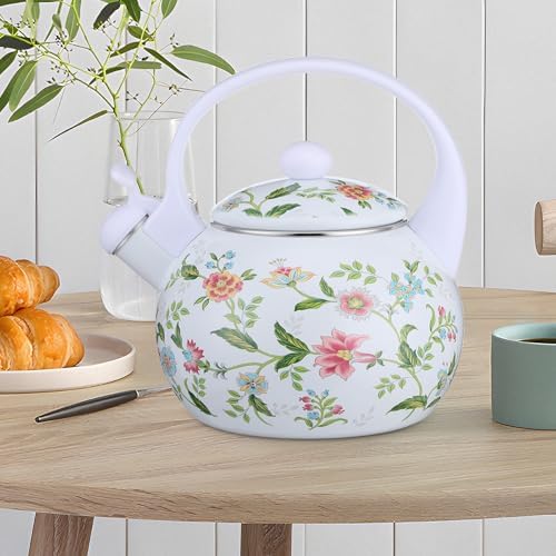2.3 Quart Vintage Enamel Tea Kettle, Whistling Tea Kettle for Stove Top, Floral Enamel on Steel Teakettle Teapot for Home Kitchen Camping Picnic, Gift for Wedding Housewarming - Image 4