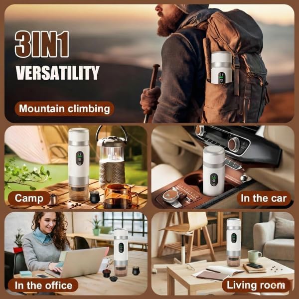 Portable Coffee Maker KF-JN-03 with Digital Display & 20 BAR Pressure – Hot & Cold Brew, Compatible with Coffee Grounds and Capsules, Compact Single-Serve Design with Transparent Cup & 60ml Tank - Image 4