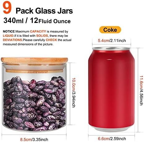 DHSBTLS 9 Pack 12 oz Glass Jars with Airtight Bamboo Lids for Kitchen - Image 2