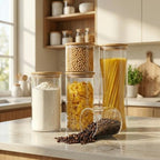 Round Glass Storage Containers with Bamboo Lids for Pasta & Flour, 5 Pack - Image 2