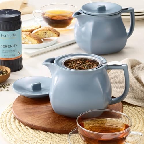 Tea Forte Ceramic Teapot with Infuser, Stone Blue, 24 oz - Image 3