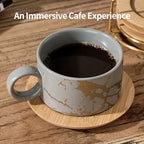 LUKA 6 Ounce Porcelain Stackable Espresso Cups with Saucers and Metal Stand Set of 4, Ceramic Cappuccino Cups Set for Specialty Coffee Drinks, Latte, Cafe Mocha and Tea, Gray - Image 3